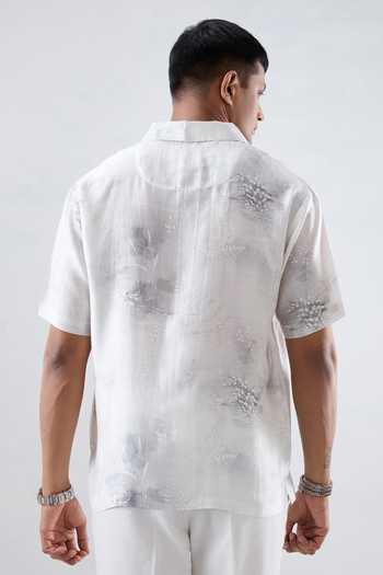 Raw & Rustic By Niti Bothra Cuban Collar Eco Print Shirt 