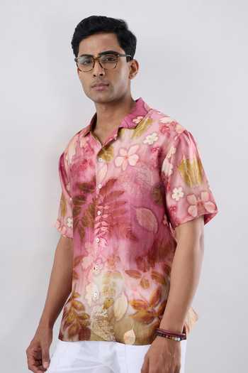 Raw & Rustic By Niti Bothra Floral Eco Print Cuban Collar Shirt 