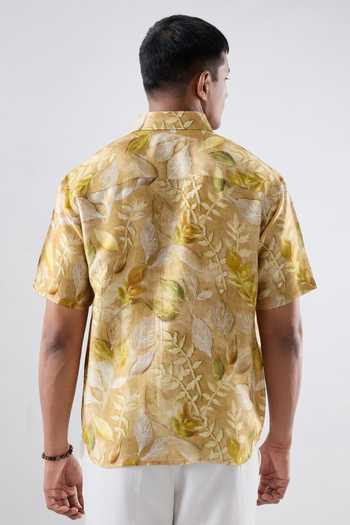 Raw & Rustic By Niti Bothra Leaf Eco Print Silk Tencel Half Sleeve Shirt 