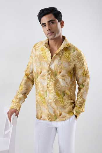 Raw & Rustic By Niti Bothra Leaf Eco Print Full Sleeve Shirt 