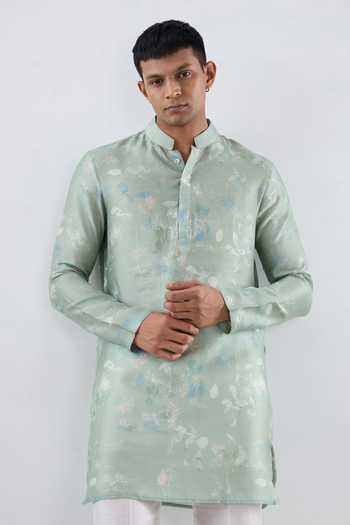Raw & Rustic By Niti Bothra Leaf Print Mint Kurta 