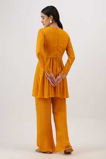Vidushi Gupta Floral Embroidered Peplum Kurta & Pant Set 