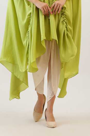 Buy Vidushi Gupta Green Silk, Cotton, Modal, Shantoon Floral Embroidered Cape And Dhoti Pant Set Buy_Vidushi Gupta_Green Silk, Cotton, Modal, Shantoon Floral Embroidered Cape And Dhoti Pant Set