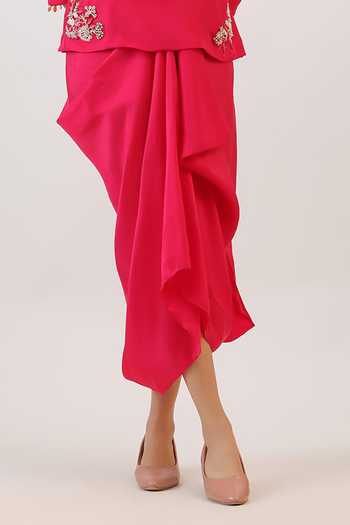 Buy Vidushi Gupta Fuchsia Silk, Cotton, Modal, Hand Embroidered Short Kurta And Draped Skirt Set Online at Aza Fashions Buy_Vidushi Gupta_Fuchsia Silk, Cotton, Modal, Hand Embroidered Short Kurta And Draped Skirt Set _Online_at_Aza_Fashions