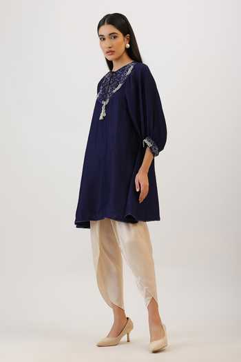 Vidushi Gupta_Purple Silk, Cotton, Modal, Shantoon Round Threadwork Kurta And Dhoti Pant Set _Online_at_Aza_Fashions