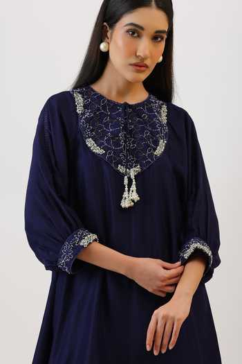 Vidushi Gupta_Purple Silk, Cotton, Modal, Shantoon Round Threadwork Kurta And Dhoti Pant Set _at_Aza_Fashions