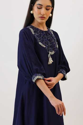 Shop_Vidushi Gupta_Purple Silk, Cotton, Modal, Shantoon Round Threadwork Kurta And Dhoti Pant Set 