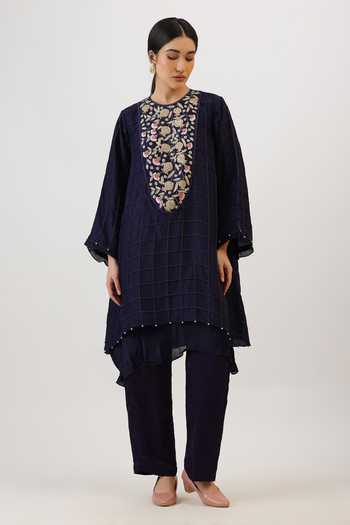 Vidushi Gupta Zardosi Embroidered Yoke Kurta & Pant Set 