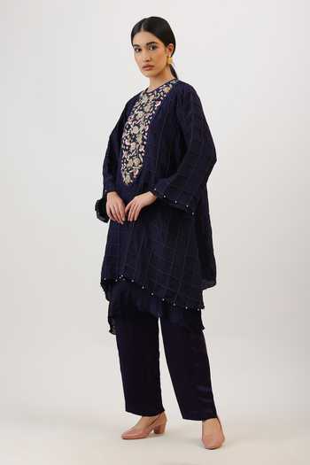 Buy_Vidushi Gupta_Purple Silk, Modal Round Neck Zardosi Embroidered Yoke Kurta And Pant Set _Online_at_Aza_Fashions
