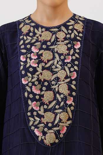 Shop_Vidushi Gupta_Purple Silk, Modal Round Neck Zardosi Embroidered Yoke Kurta And Pant Set 