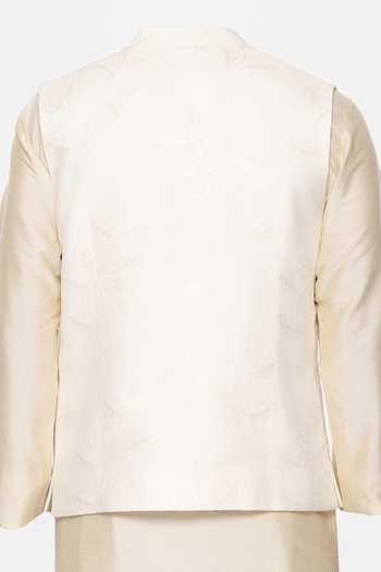 Mayank Modi - Men Leaf Vine Embroidered Chanderi Bundi For Kids