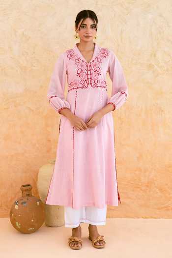 Myaara Floral Embroidered Yoke Kurta & Pant Set 