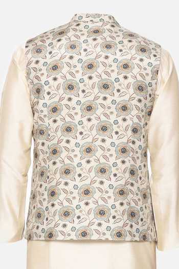 Mayank Modi - Men Calico Floral Print Bundi For Kids