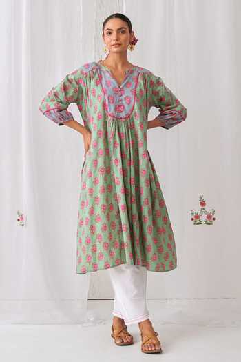 Myaara Printed Gathered Kurta & Pant Set 
