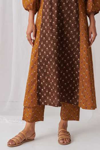 Buy_Myaara_Brown Cotton Keyhole Neck Butti Print Kurta Set _Online_at_Aza_Fashions