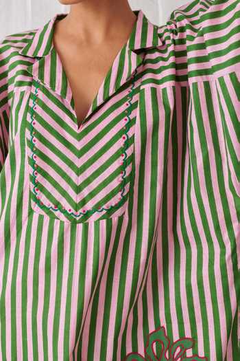Myaara_Pink Cotton Split V-neck Printed Kaftan And Pant Set _Online_at_Aza_Fashions