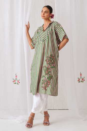 Buy_Myaara_Pink Cotton Split V-neck Printed Kaftan And Pant Set _Online_at_Aza_Fashions