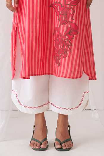 Buy_Myaara_Peach Cotton V-neck Printed Kaftan With Pant _Online_at_Aza_Fashions