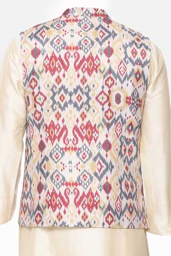 Mayank Modi - Men Monochrome Ikat Print Bundi For Kids