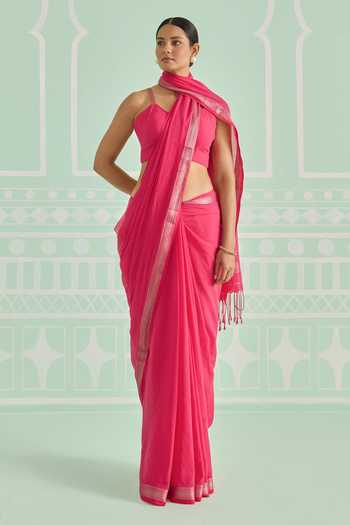 Amaara Rani Pink Handloom Saree With Running Blouse 
