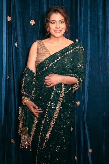 Itrh_Green Lampi One Shoulder Vanamala Chikankari Saree With Blouse _at_Aza_Fashions