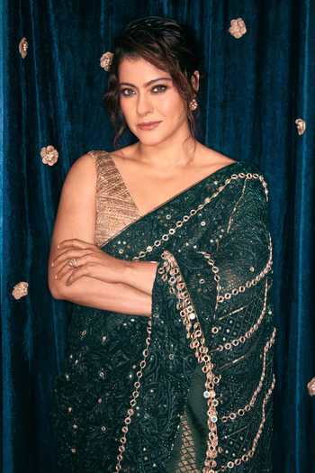 Shop_Itrh_Green Lampi One Shoulder Vanamala Chikankari Saree With Blouse 