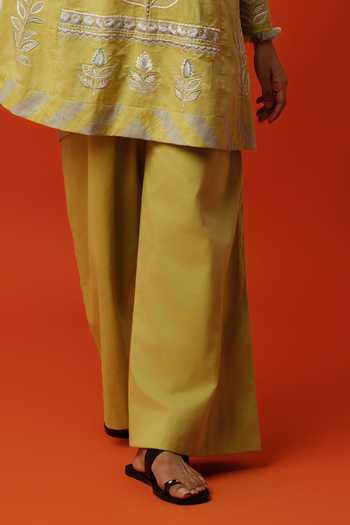 Buy_BO Tree_Mint Silk, Cotton Round Neck, Yes Elea Embroidered Kurta And Pant Set _Online_at_Aza_Fashions