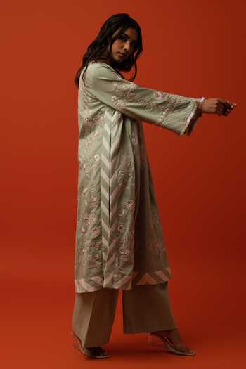 BO Tree_Aqua Silk, Cotton Split V-neck, Yes Eloise Embroidered Kurta And Palazzo Set _Online_at_Aza_Fashions