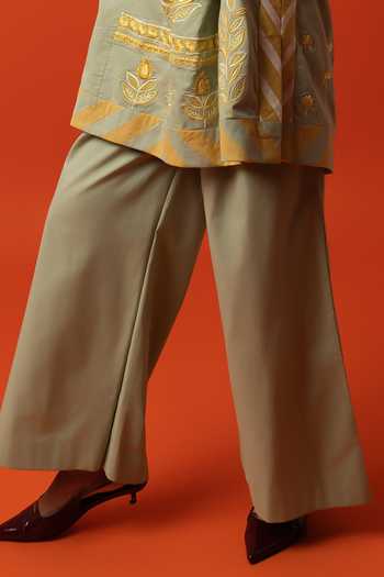 BO Tree_Aqua Silk, Cotton Round Neck Twila Embroidered Kurta And Pant Set _Online_at_Aza_Fashions