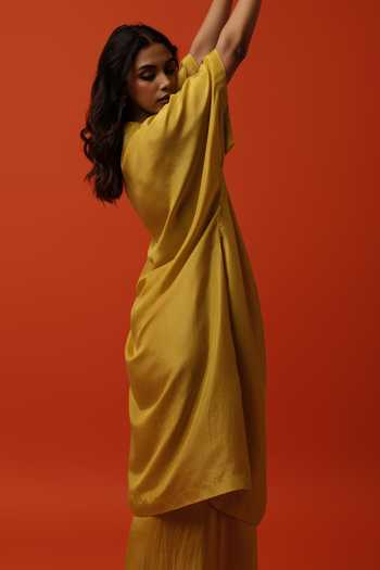 BO Tree Yellow Silk, Cotton Split V-neck Caelia Floral Embroidered Kaftan Set Online at Aza Fashions BO Tree_Yellow Silk, Cotton Split V-neck Caelia Floral Embroidered Kaftan Set _Online_at_Aza_Fashions