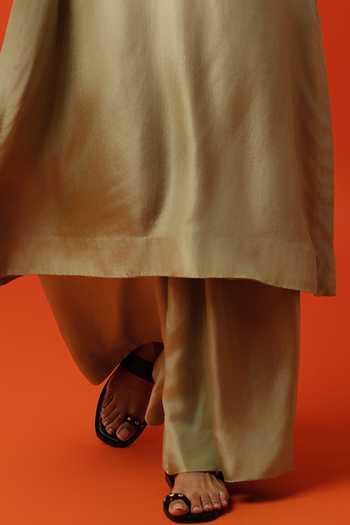 BO Tree_Green Silk, Cotton Split V-neck Solene Embroidered Kurta And Palazzo Set _Online_at_Aza_Fashions