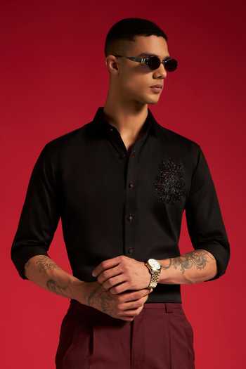 Buy_Philocaly_Black Cotton Nightwine Shirt _Online_at_Aza_Fashions