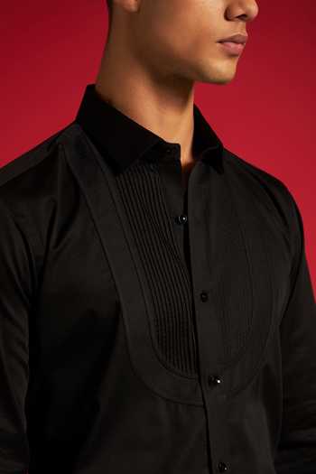 Philocaly_Black Cotton Cove Shirt _Online_at_Aza_Fashions