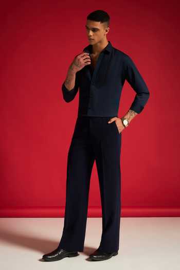 Philocaly Blue Cotton Oceanwall Shirt Online at Aza Fashions Philocaly_Blue Cotton Oceanwall Shirt _Online_at_Aza_Fashions
