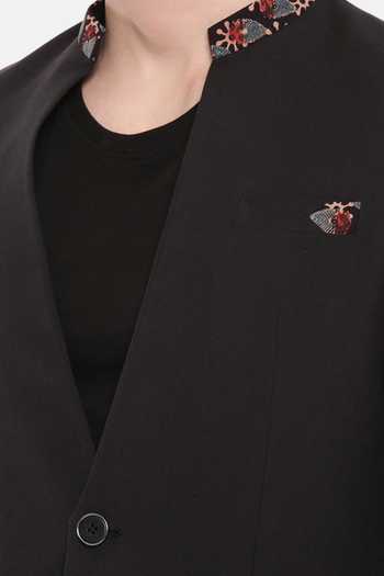 Mayank Modi - Men_Black Cotton Embroidery One-buttoned Blazer For Kids_Online_at_Aza_Fashions