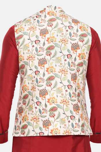 Mayank Modi - Men Floral Print Nehru Jacket For Kids