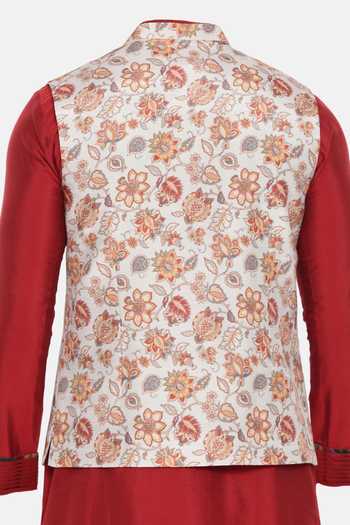Mayank Modi - Men Floral Print Nehru Jacket For Kids