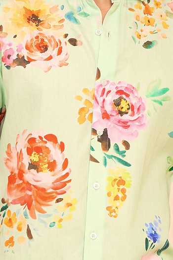 Chrkha Floral Print Cotton Satin Shirt For Kids