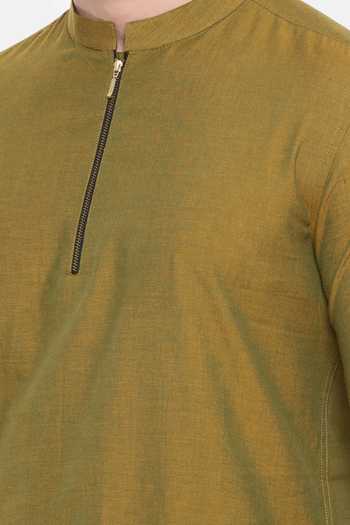 Mayank Modi - Men_Green Cotton Malai Short Kurta For Kids_Online_at_Aza_Fashions