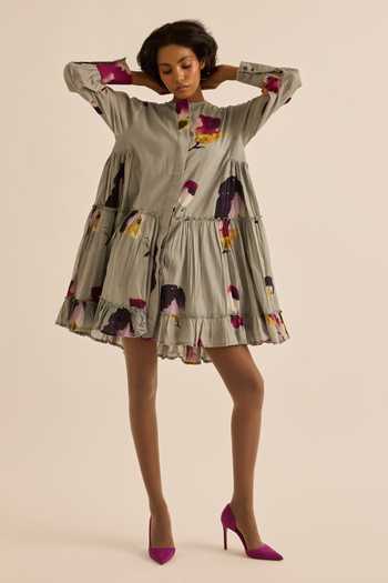 Kharakapas Florentina Watercolor Print Dress 
