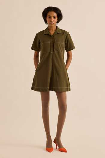 Kharakapas Chive Front Patch Pocket Dress