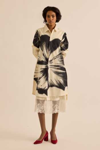 Shop_Kharakapas_Black Poplin Collared Neck Baccara Floral Print Shirt Dress _Online_at_Aza_Fashions