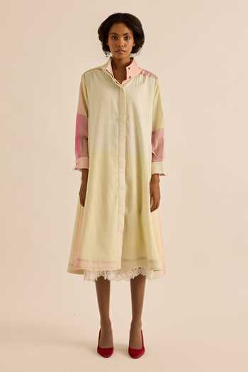 Buy Kharakapas Multi Color Muslin Collared Neck Aube Pastel Block Print Shirt Dress Online at Aza Fashions Buy_Kharakapas_Multi Color Muslin Collared Neck Aube Pastel Block Print Shirt Dress _Online_at_Aza_Fashions