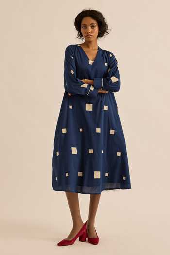 Kharakapas Azul Scattered Square Motif Dress 