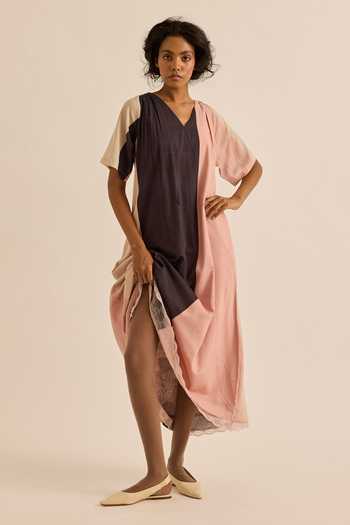 Kharakapas Puce Color Block Dress 