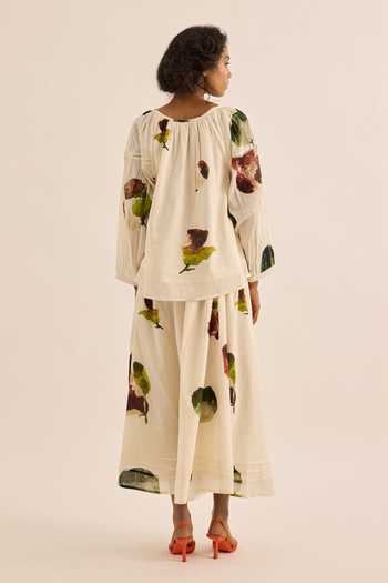 Kharakapas Clavel Abstratc Floral Print Blouse & Skirt Set 