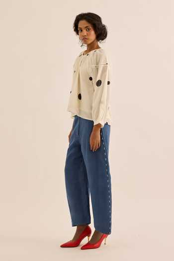 Kharakapas Ivory Muslin (mulmul) Round Neck Snowdot Polka Dot Top Online at Aza Fashions Kharakapas_Ivory Muslin (mulmul) Round Neck Snowdot Polka Dot Top _Online_at_Aza_Fashions