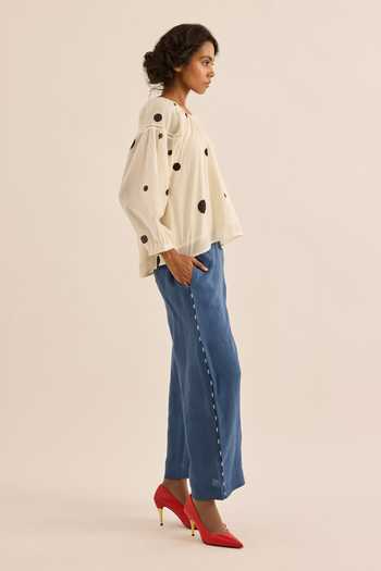 Buy Kharakapas Ivory Muslin (mulmul) Round Neck Snowdot Polka Dot Top Online at Aza Fashions Buy_Kharakapas_Ivory Muslin (mulmul) Round Neck Snowdot Polka Dot Top _Online_at_Aza_Fashions
