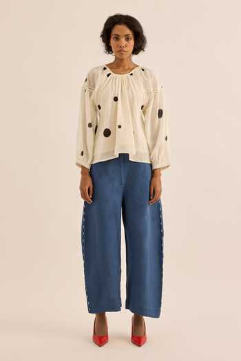 Shop Kharakapas Ivory Muslin (mulmul) Round Neck Snowdot Polka Dot Top Online at Aza Fashions Shop_Kharakapas_Ivory Muslin (mulmul) Round Neck Snowdot Polka Dot Top _Online_at_Aza_Fashions