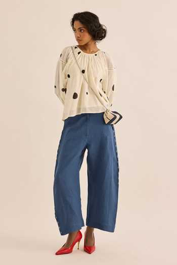 Buy Kharakapas Ivory Muslin (mulmul) Round Neck Snowdot Polka Dot Top Buy_Kharakapas_Ivory Muslin (mulmul) Round Neck Snowdot Polka Dot Top